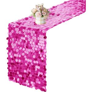 12 x 108 Inch Fuchsia Sequin Table Runner Glitter Rectangle Big Sequin Table Runner for Wedding Party Birthday Christmas Halloween Decoration (1 Pack)