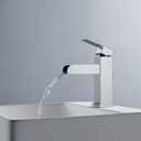 Waterfall Bathroom Sink Faucets 1 Hole, Chrome Brass Bathroom Faucet Single Handle, Lead-Free Vessel Sink Faucet for RV Lavatory Vanity, Pop-up Drain & Supply Hoses Assembly, MP101CP