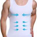 Mens Slimming Compression Shirt, Body Shaper Workout Tank Top, Gynecomastia Tummy Control Undershirts - Change in Seconds (Medium, White)