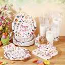 FoldTier 350 Pcs Easter Plates and Napkins Set Include 100 Egg Paper Plates 50 Cups 50 Napkins 50 Sets Cutlery Easter Party Supplies Disposable Tableware for Table Decoration, Serve 50 Guests