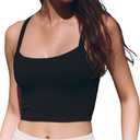 Ribbed Cropped Workout Top Fitted Stretch Yoga Tank Tops for Women (Black, M)