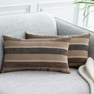 2 Pieces Decorative Classic Retro Stripe Throw Pillow Cover Soft Faux Linen Modern Farmhouse Lumbar Cushion Case for Sofa Bedroom Car 12 x 18 Inch Black Brown Mixed