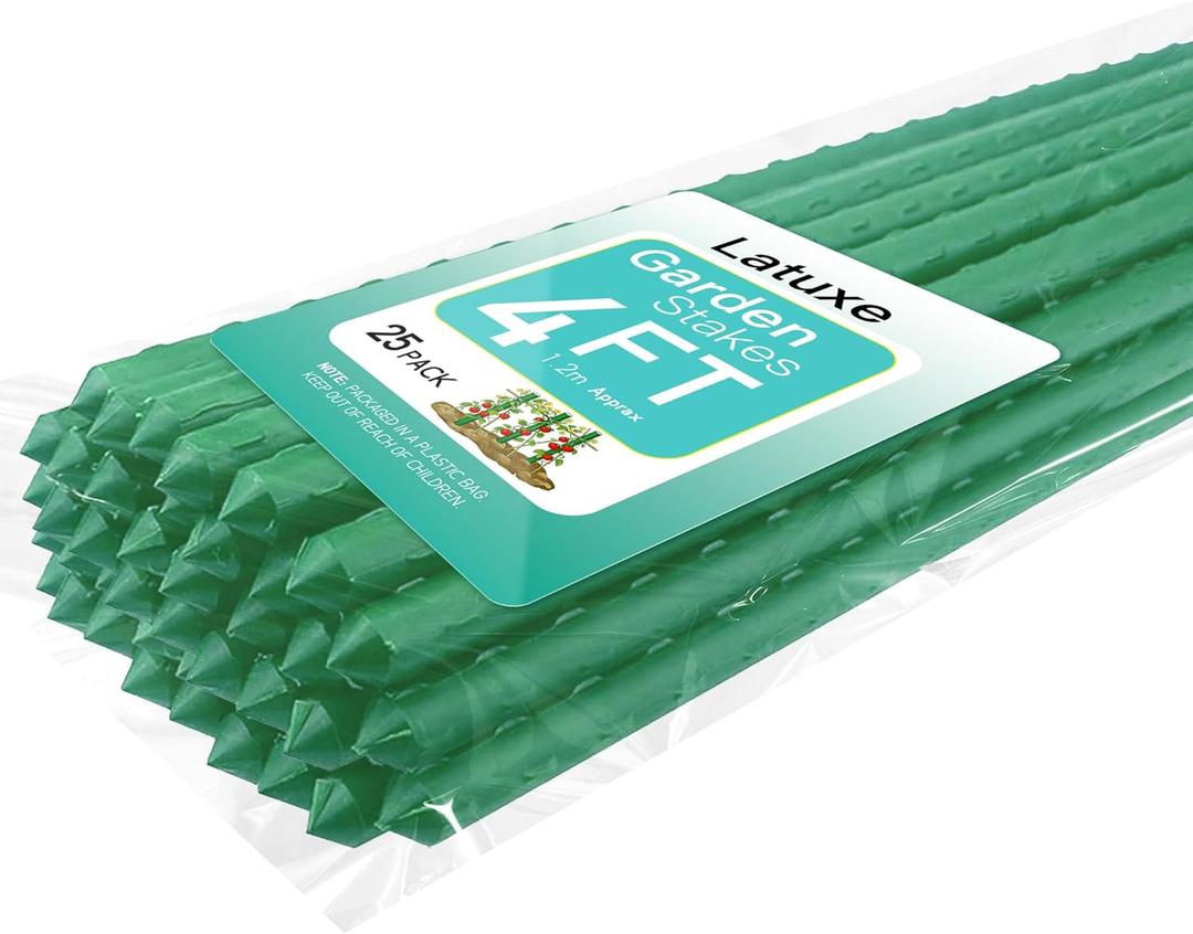 Garden Stakes 4FT, 25pcs Plastic Coated Steel Stakes Specifically Designed for Climbing Plants, Ideal for Tomatoes, Beans, Cucumbers, Peppers, Vines, and More Plant Growth