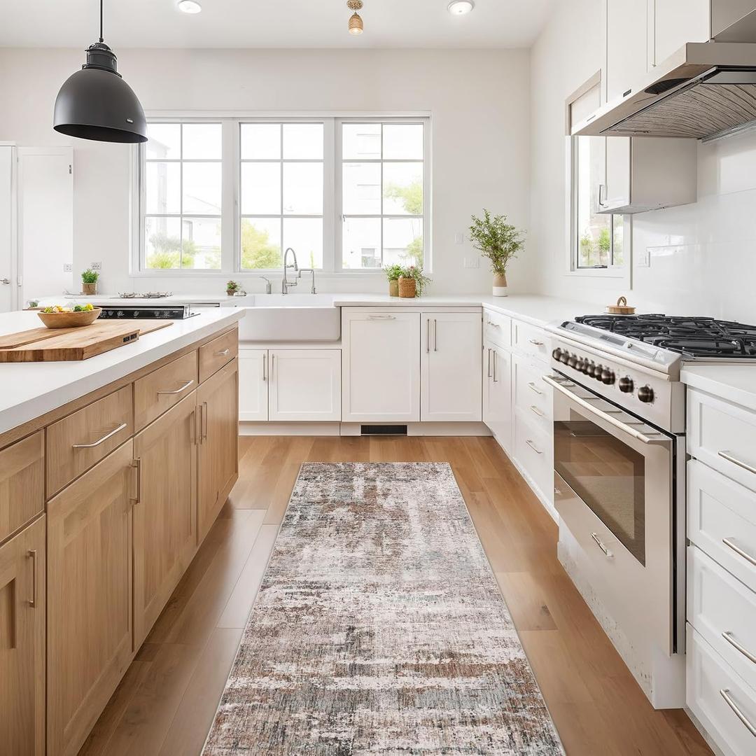 Hallway Runner Rug 2x6 Washable Area Rugs, Modern Abstract Rug Soft Non Slip Stain Resistant Floor Carpet Runners for Hallways Entryway Laundry Room Kitchen Bathroom, and Bedroom Brown