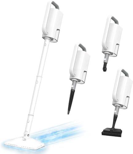 Steam Cleaner, 6 in1 Rotated Steam Mop Cleaner with 2 Modes, 2 Microfiber Pads, 400ML Removable Tank, 23FT Power Cable, Detachable Steam Mops for Floor, Laminate Floor, Tiles Cleaning (Fish White)
