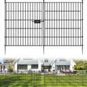 5 Panels No Dig Decorative Outdoor Garden Fence with Gate for Yard, 32 in(H) X 11.8 ft(L) Animal Barrier Fencing Rustproof Metal Wire Panel Border for Dog, Rabbits, and Patio Temporary Ground Stakes