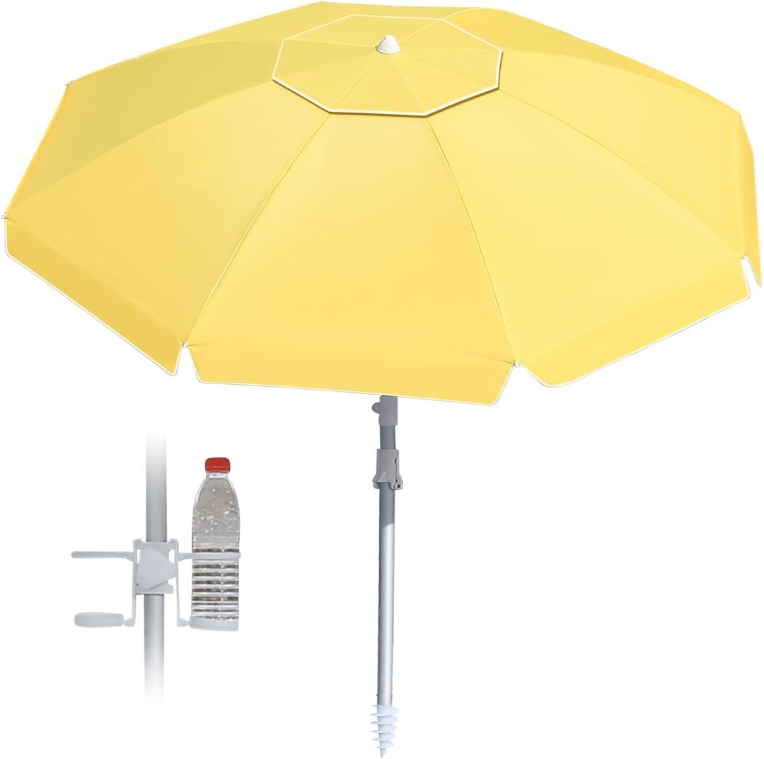 8FT Beach Umbrellas for Sand,Portable Outdoor Windproof Sun Umbrella with Push Button Tilt and Air Vent,UPF 50+ PU Coating for Patio Garden Pool Backyard
