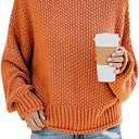 Women Chunky Knit Mock Neck Sweaters Batwing Sleeve Loose Fit Winter Heavyweight Thick Yarn Pullover Sweater (Medium, 8-orange)
