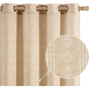 jinchan Boho Curtains for Living Room Farmhouse Beige Curtains 84 Inch Length for Bedroom Semi Sheer Drapes Geometric Striped Printed Mudcloth Light Filtering Grommet Curtains 2 Panels (50"W x 84"L (Pack of 2)