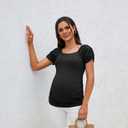 GINKANA Maternity Shirts Square Neck Maternity Tops Casual T-Shirts Ruched Short Sleeve Summer Maternity Tees Tunics Blouses (S)