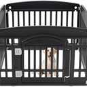 Sweetcrispy Plastic Dog Playpen, 4 Panel 24" Expandable & Durable Pet Fence for Small to Medium Dogs - Indoor & Outdoor Portable Puppy Playpen with Secure Locking Door - Black