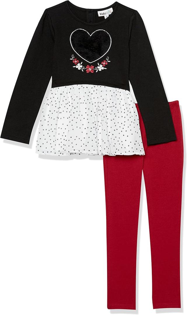 Kids Headquarters girls 2 Pieces Legging Set 2 Pieces Legging Set (Red/Black), Size 6