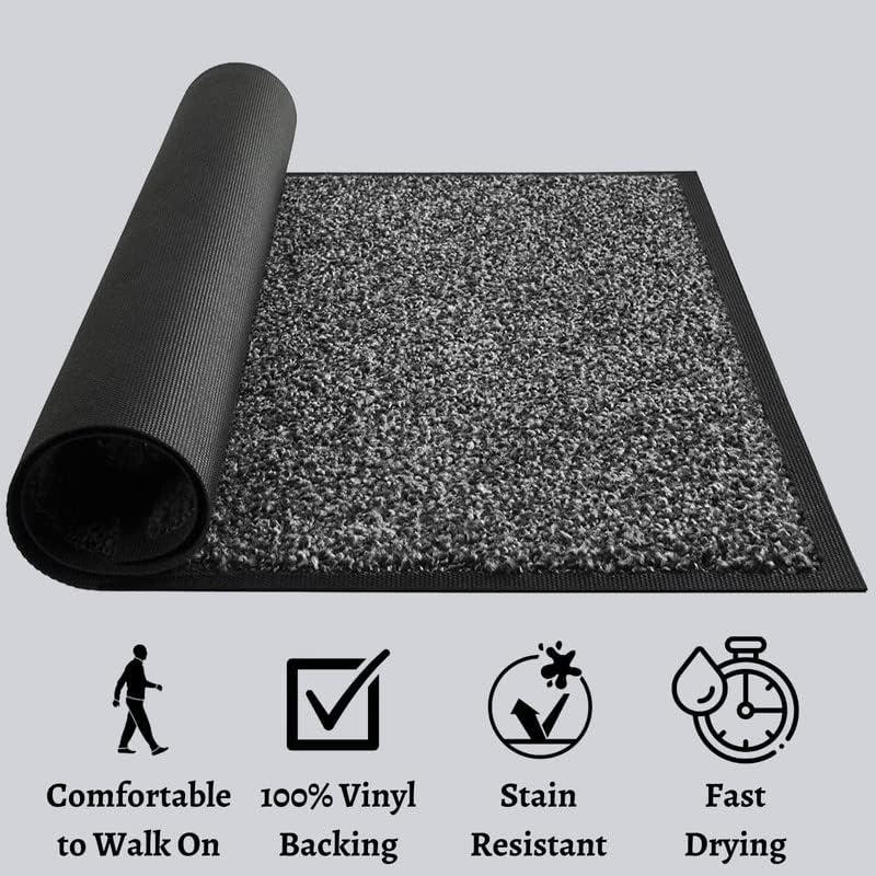 MATALL Home Entrance Door Mat - Microfiber Super Absorbent Mat Floor Mats with Durable Rubber Backing Indoor Low-Profile Doormats for House High Traffic Areas (35”x23.5”, Black&Grey)