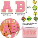Jongdari Iron On Letters Chenille Letter Patches for Clothing, 2.2'' Varsity Self Adhesive Letters Embroidery Glitter Stick On Alphabet Patches (Pink, While, Blue, Purple. 110pcs)