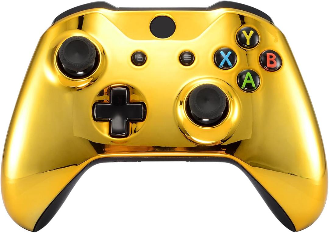 EXtremeRate Chrome Gold Front Housing Shell Faceplate for Xbox One S & Xbox One X Controller (Model 1708) - Controller NOT Included