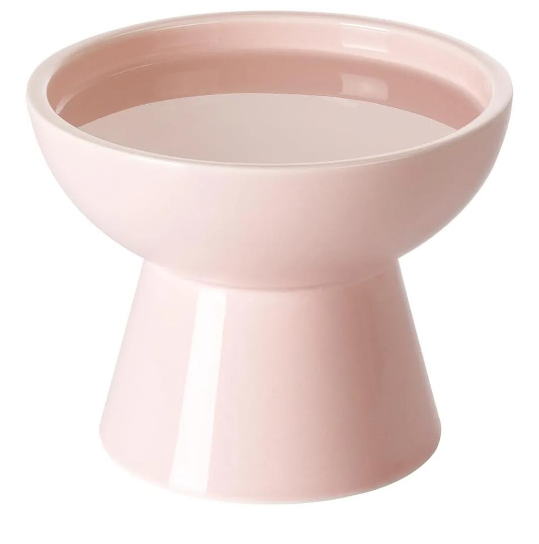 LoeJan Elevated Cat Food and Water Bowls Set, Pink - Raised Ceramic Anti-Vomit Whisker-Free Feeder for Kittens to Adult Cats