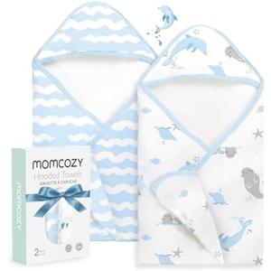 Momcozy Baby Towel with Hooded-Original Design Baby Towel Set -Soft & Absorbent- Shower Gifts or Bath Essential for Infant, Newborn, Toddler, Marine Sea Whale Seal Waves Magic