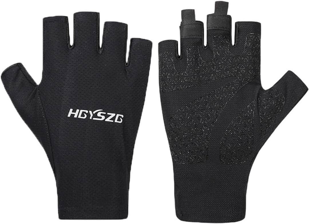 Fingerless UV Protection Gloves - Men & Women's Fishing, Driving, Sailing, Kayak, Paddling & Rowing Gloves (X-Large, Black)