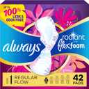 Always Radiant Feminine Pads for Women, Flexfoam Pads with Wings, Size 1, Regular Absorbency, Lightly Scented, 42 Count