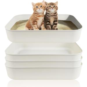 Small Litter Box, Plastic Kitten Litter Box, 13.9 x 9.8 x 3 Inch Open Litter Box for Small Pet, Easy to Clean (White 4PCS)