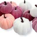 XINSHENGIA 7PCS Pink Fake Velvet Pumpkins Thanksgiving Halloween Wedding for Fall Decor Table Centerpieces Faux Plush Pumpkins(Pink)