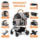 Dog Cat Stroller for Small/Medium Pets up to 50 lbs, 3-in-1 Foldable Pet Stroller with Detachable Carrier, Car Seat, Storage Basket, Cup Holder, Hanging Bag, Rain Cover, All-Terrain 4 Wheels (Grey)