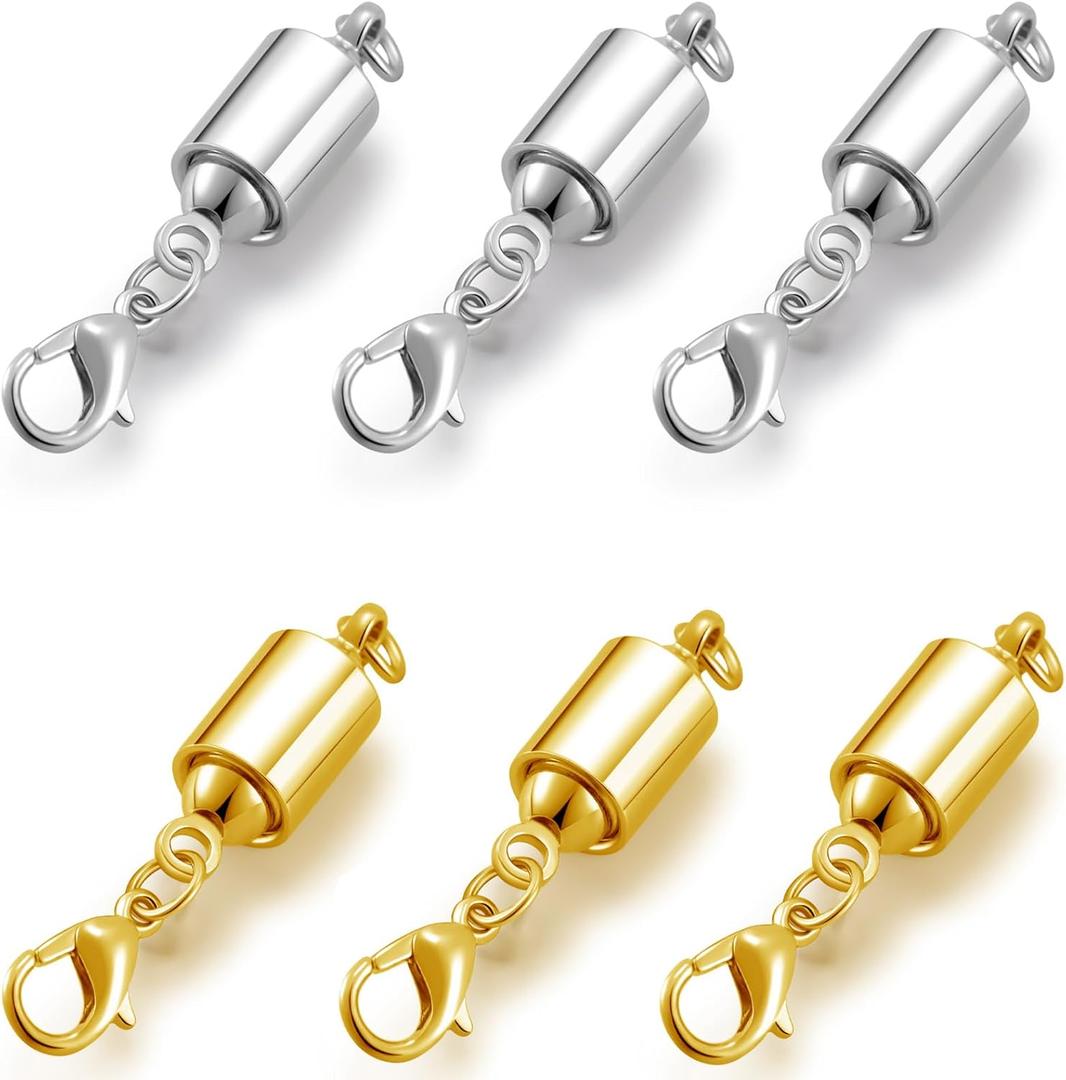 Magnetic Necklace Clasps, Magnetic Jewelry Clasps, 14K Gold and Silver, Necklace Bracelet Extender with Lobster Clasp (DAN 3gold 3silver)