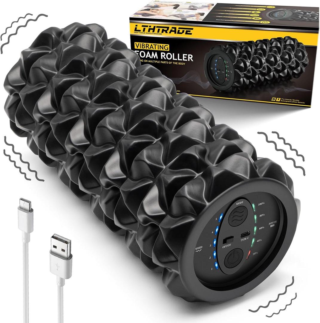 Vibrating Foam Roller, High Density Massage Roller Back Roller Foam for Back Pain Relief & Muscle Recovery and Physical Therapy, 5-Speed Rechargeable Exercise Roller, 2 Modes (Black)