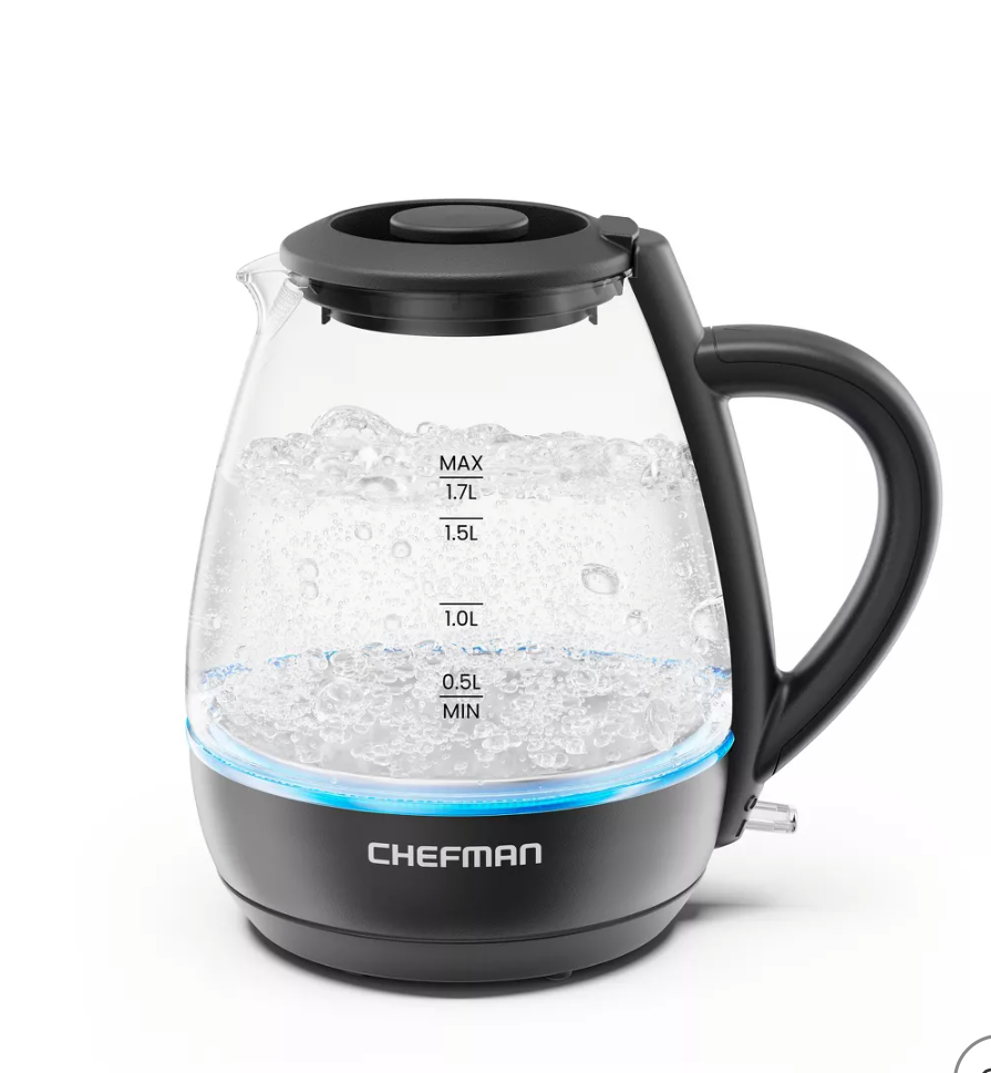 Chefman 1.7-Liter Electric Tea Kettle w/ Borosilicate Glass and Automatic Shutoff - Black