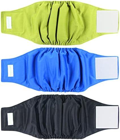 wegreeco Washable Dog Diapers - Washable Male Dog Belly Wrap - Pack of 3 - (Black,Blue,Olive,Medium)