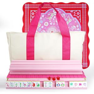 American Mahjong Game Set, Portable Carrying Bag,Acrylic 160 Tiles,Western Mahjong Tiles Set,Complete Ma Jong Set (Pink)