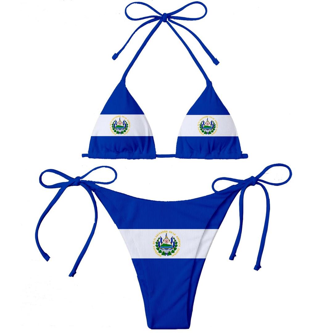 EL Salvador Flag Women Micro Sexy Bikini Bra Set Summer Beachwear Sexy Beach Two Pieces Bathing Suits Swimwear Blue (Small-Medium)