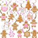 Christmas Gingerbread Man Hanging Swirls 20Pcs Gingerbread Theme Party Decorations Xmas Gingerbread Party Ceiling Swirls Pink Gingerbread Man Hanging Streamers for Winter Holiday Party Supplies
