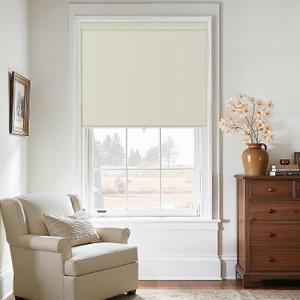 100% Blackout Roller Shades Cordless Blinds for Windows, Free-Stop Blind with Natural Linen Valance Thermal Insulated UV Protection Privacy Window Shades for Bedroom Living Room Natural 35" W x 72" H