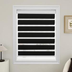 Cordless Zebra Blinds for Windows, Dual Layer Light Control Blinds for Indoor Windows, Light Filtering Roller Blinds & Shades, Black, 30" W x 72" H