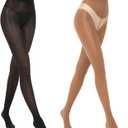 MANZI 2 Pairs Women's Shiny Sheer Tights High Waist Silk Comfort Stockings Oil Shimmery Nylons Pantyhose (Large-X-Large, Black and Brown)