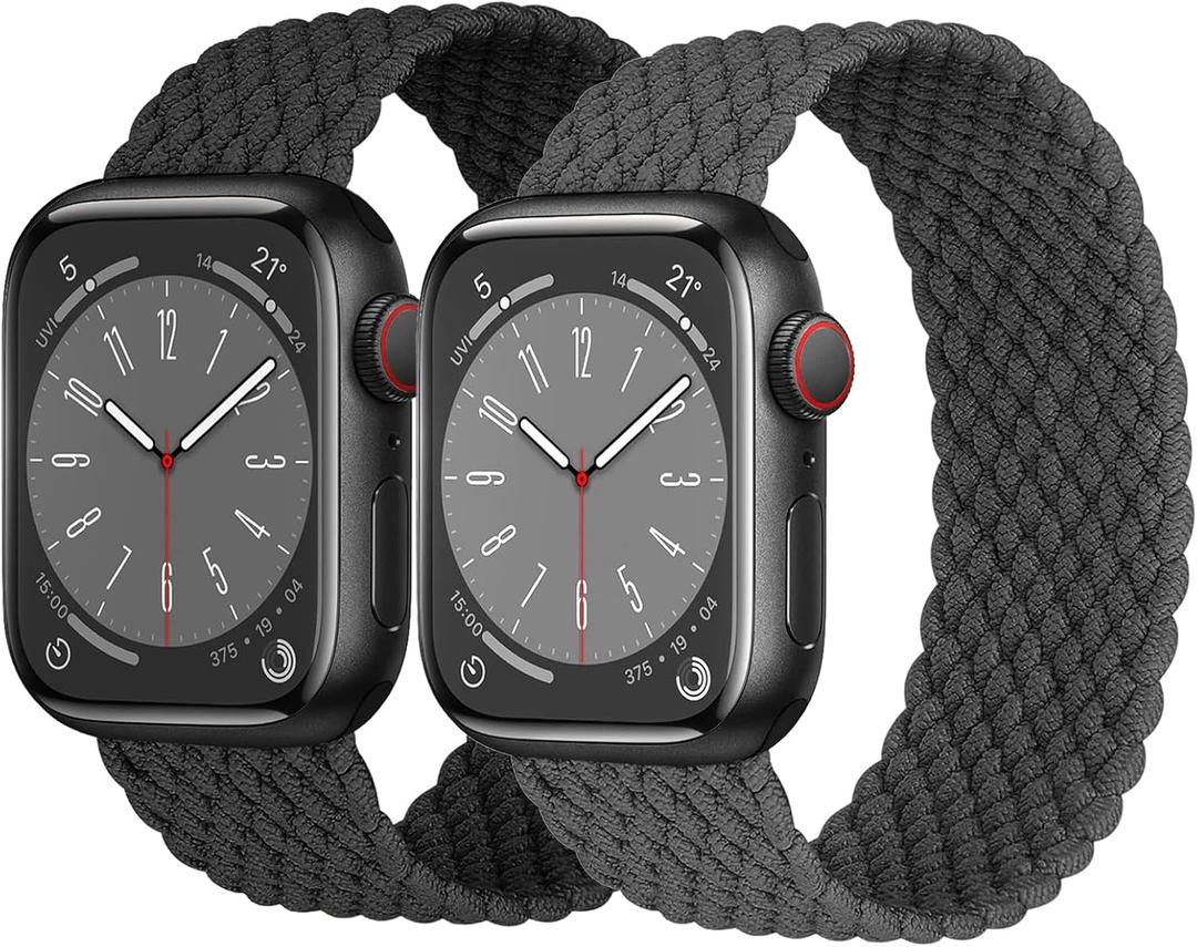 2 Pack Braided Solo Loop For Apple Watch Band 40mm 41mm 42mm 44mm 45mm 46mm 38mm 49mm Ultra 3 2 Women men,Stretchy Woven Nylon Elastic Strap Wristbands For iWatch Series 11/10/9/8/7/6/5/4/3/SE 2/SE 3 (Black Space Gray)
