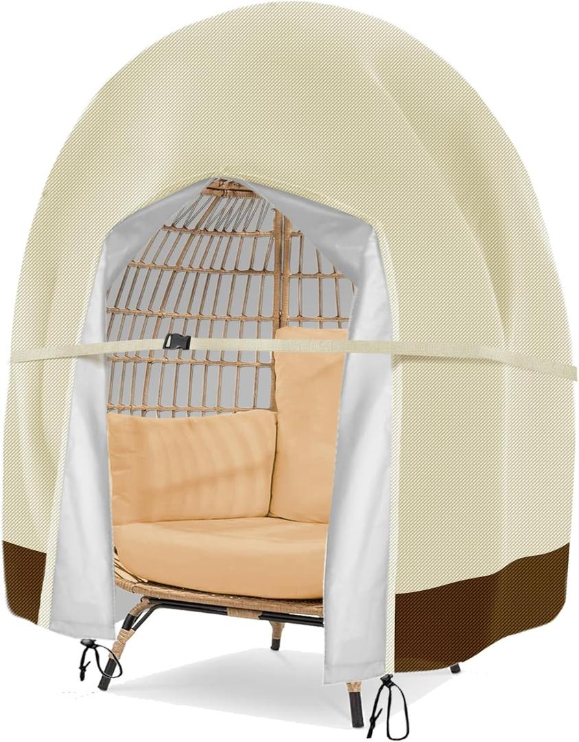 Patio Egg Chair Cover Double Wicker Egg Chair Covers for Outdoor Furniture Egg Swing Loveseat Cover Waterproof 420D Patio Chair Cover 91x80 inches (Beige)