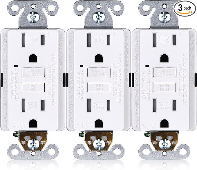 Faith [3-Pack] 15A GFCI Outlets, Tamper-Resistant, ETL Listed, GFI Duplex Receptacles with LED Indicator, Self-Test Ground Fault Circuit Interrupter, White, 3 Piece