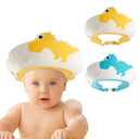 FUNUPUP 2 Pack Adjustable Toddler Hair Washing Bathing Cap Shield Baby Shower Visor Shampoo Cap Protect Baby Eyes (Dinosaur) (Yellow and Blue Dinosaur)