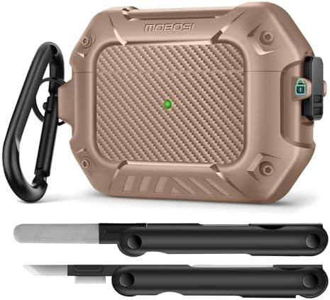 Airpods Pro 2 Case, Compatible with AirPods Pro Case Cover 2nd/1st Generation with Lock&Keychain&Cleaner Kit, Full Body Shockproof Protective Hard Shell (2023/2022/2019), Brown