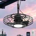 Outdoor Ceiling Fan with Light,20in Gazebo Fan with Remote and APP, 6 Speed,Dimmable 3 Color,Waterproof Cage Fan for Patio,Porch, Pergola,Canopy (Matte Black), Small