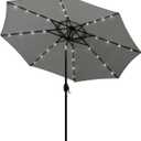 Blissun 9 ft Solar Umbrella, 32 LED Lighted Patio Umbrella, Table Market Umbrella, Outdoor Umbrella for Garden, Deck, Backyard, Pool and Beach (Grey) (Gray)