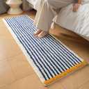 GIB Blue and White Striped Bathroom Rug Mat 47" x 16", Yellow Accent, Extra Soft Absorbent Non-Slip Washable Plush Fluffy Shaggy Microfiber Bath Mat, Aesthetic Runner Rug for Bedroom
