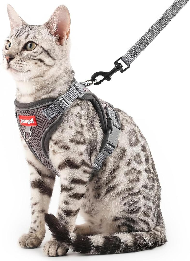 Cat Harness and Leash Kitten Harness Escape Proof Lightweight Breathable Mesh Cat Leash for Walking Travel, Grey, X-Large