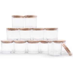 12 OZ Thick Candle Jars for Making Candles 12 Pcs, Empty Jars with Wood Lids for Spice Jars, Sample Container, Clear