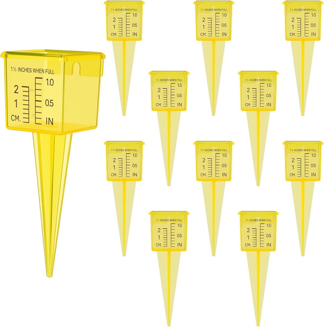 10 Pack Rain Gauges, 1.5" Rain/Sprinkler Gauge for Lawn with Wide Mouth, Accurate Outdoor Rain Gauges Measuring Tool for Yard Garden Deco (Yellow)