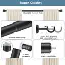 1 1/8 Inch Diameter Curtain Rods, 36-72” Telescoping Large Single Window Drapery Rod Heavy Duty With Adjustable Modern Brackets, Matte Black