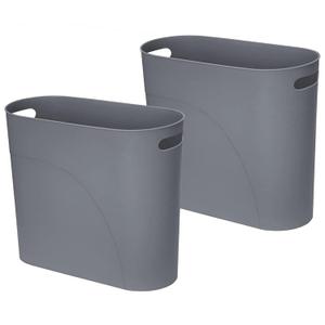 Small Trash Can Plastic Bathroom Wastebasket 3.2 Gallon Slim Garbage Container Bin with Handle for Home Kitchen Bathroom Bedroom Office, 2 Pack (Grey)