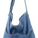Denim Shoulder Bag Canvas Messenger Bag for Women Men Tote Bag Casual Retro Aesthetic Crossbody Bag Handbag (Light Blue)